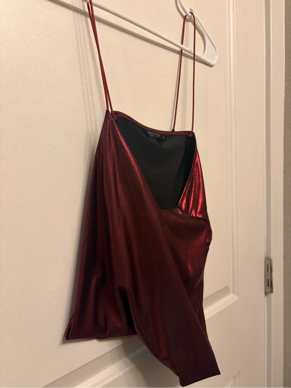 SHEIN Red Metallic Draped Satin Crop Top